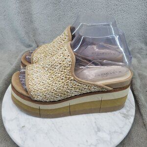Naked Feet Shoes Womens Size 6.5 Flocci Beige Textile Slip On Wedge Sandals